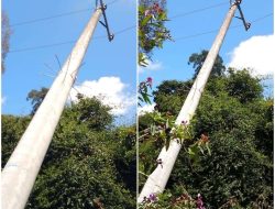 Tiang Listrik Condong di Jalur Siawan–Palabuin, Warga Khawatir Tumbang