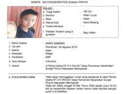 ANAK HILANG : Haris Sabandi Warga Desa Peniraman, Ijin Pamit Kepasar Malam Pada 30 Mei 2026, Hingga Kini Tak Kunjung Pulang