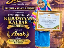 Nadhira Shakila Anjani Raih Penganugerahan Kebudayaan Kalbar 2026, Jadi Kebanggaan Pelestarian Bahasa Melayu Pontianak